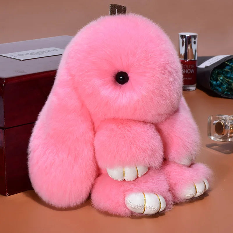 14cm Cute Plush Bunny Keychain Women Fur Pom Pom Angel Rabbit Key Ring Hare Pompom Plush Dolls Toy Girls Bag Car Key Pendant