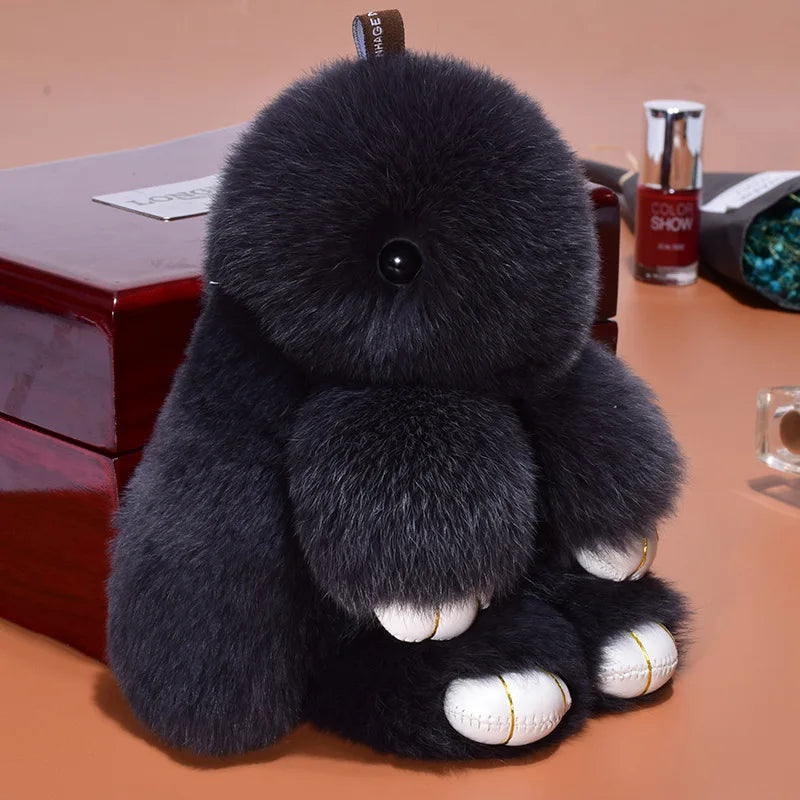 14cm Cute Plush Bunny Keychain Women Fur Pom Pom Angel Rabbit Key Ring Hare Pompom Plush Dolls Toy Girls Bag Car Key Pendant