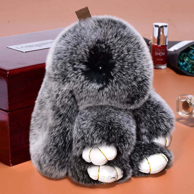 14cm Cute Plush Bunny Keychain Women Fur Pom Pom Angel Rabbit Key Ring Hare Pompom Plush Dolls Toy Girls Bag Car Key Pendant