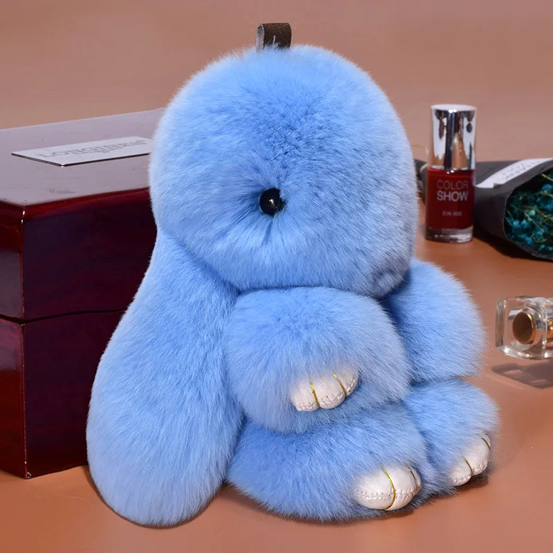 14cm Cute Plush Bunny Keychain Women Fur Pom Pom Angel Rabbit Key Ring Hare Pompom Plush Dolls Toy Girls Bag Car Key Pendant