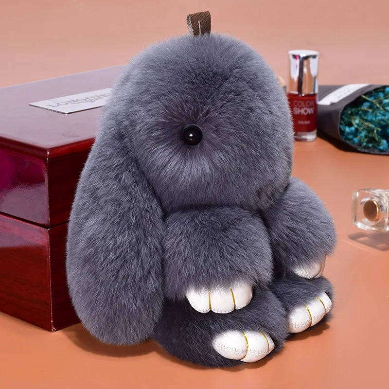 14cm Cute Plush Bunny Keychain Women Fur Pom Pom Angel Rabbit Key Ring Hare Pompom Plush Dolls Toy Girls Bag Car Key Pendant