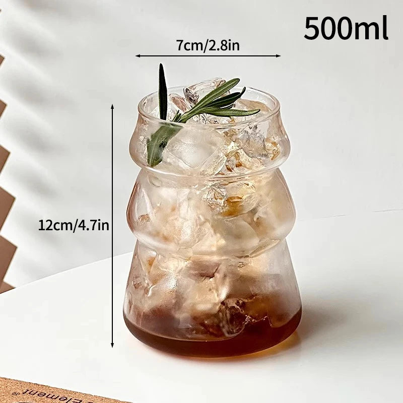 1/2PCS Transparent Glass Cup INS Coffee Mug Heat-resistant Tumbler Drinking Glasses Ripple Water Glasses for Cocktail Beverage
