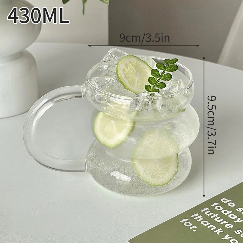 1/2PCS Transparent Glass Cup INS Coffee Mug Heat-resistant Tumbler Drinking Glasses Ripple Water Glasses for Cocktail Beverage