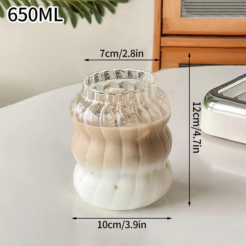 1/2PCS Transparent Glass Cup INS Coffee Mug Heat-resistant Tumbler Drinking Glasses Ripple Water Glasses for Cocktail Beverage