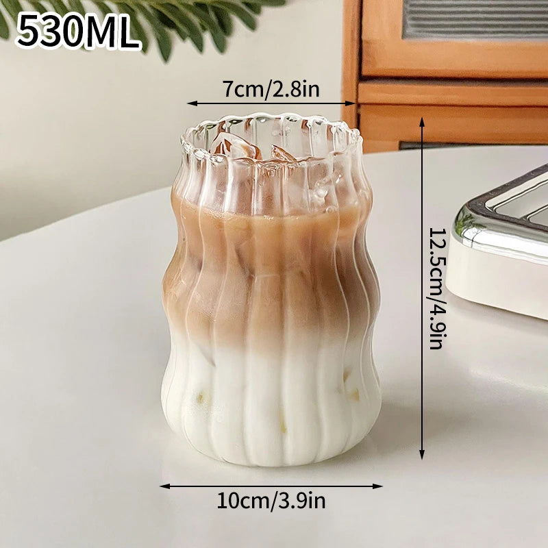1/2PCS Transparent Glass Cup INS Coffee Mug Heat-resistant Tumbler Drinking Glasses Ripple Water Glasses for Cocktail Beverage