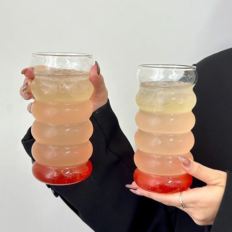 1/2PCS Transparent Glass Cup INS Coffee Mug Heat-resistant Tumbler Drinking Glasses Ripple Water Glasses for Cocktail Beverage