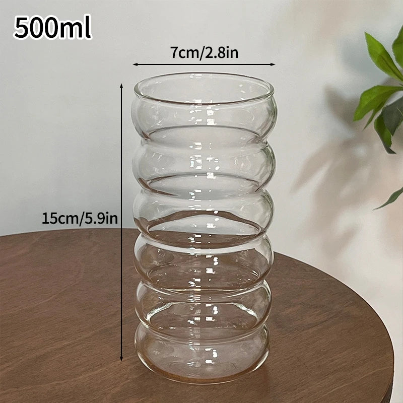 1/2PCS Transparent Glass Cup INS Coffee Mug Heat-resistant Tumbler Drinking Glasses Ripple Water Glasses for Cocktail Beverage