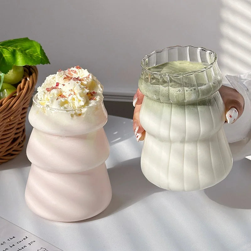 1/2PCS Transparent Glass Cup INS Coffee Mug Heat-resistant Tumbler Drinking Glasses Ripple Water Glasses for Cocktail Beverage