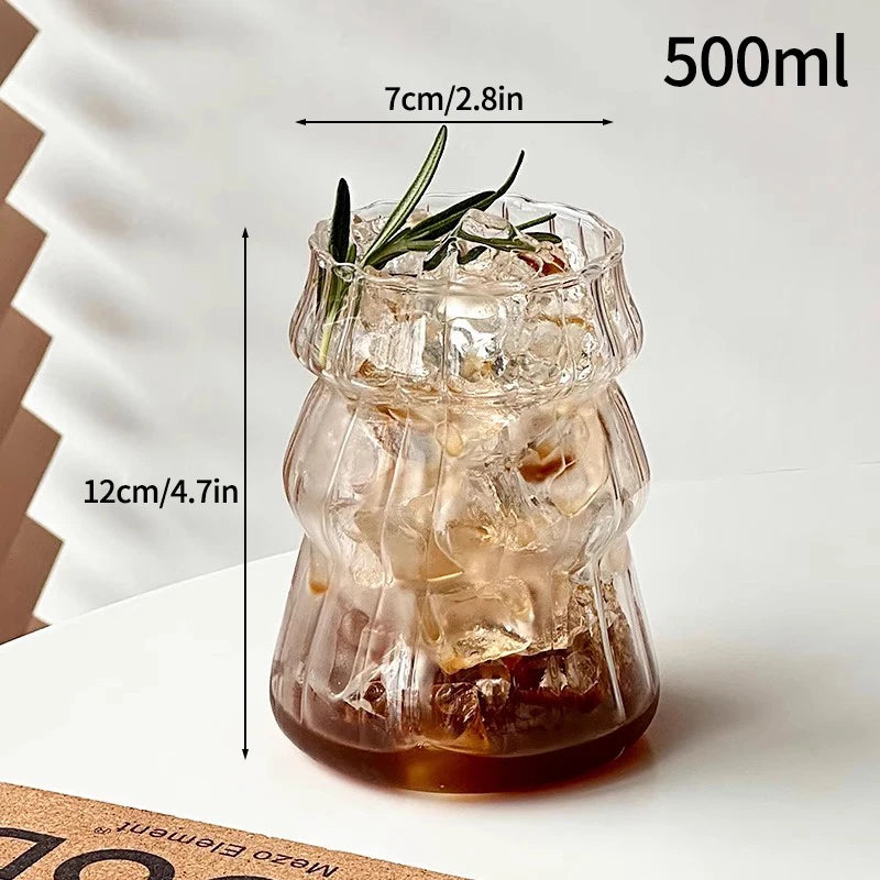 1/2PCS Transparent Glass Cup INS Coffee Mug Heat-resistant Tumbler Drinking Glasses Ripple Water Glasses for Cocktail Beverage