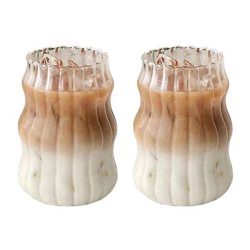1/2PCS Transparent Glass Cup INS Coffee Mug Heat-resistant Tumbler Drinking Glasses Ripple Water Glasses for Cocktail Beverage