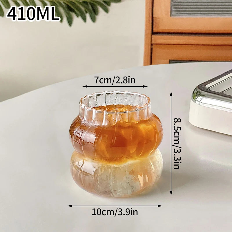 1/2PCS Transparent Glass Cup INS Coffee Mug Heat-resistant Tumbler Drinking Glasses Ripple Water Glasses for Cocktail Beverage
