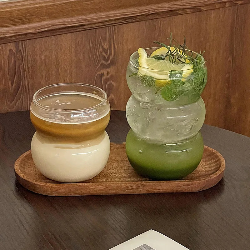 1/2PCS Transparent Glass Cup INS Coffee Mug Heat-resistant Tumbler Drinking Glasses Ripple Water Glasses for Cocktail Beverage