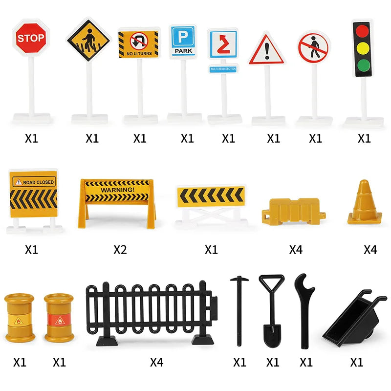 10 In 1 Construction Toys Truck Storage Die-cast Vehicle Transporter Car Set Excavator Dump Truck Digger Backhoe for Kids Gift