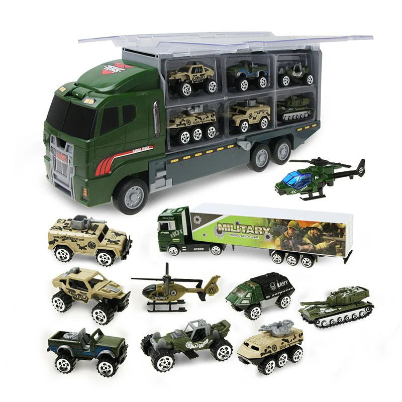 10 In 1 Construction Toys Truck Storage Die-cast Vehicle Transporter Car Set Excavator Dump Truck Digger Backhoe for Kids Gift