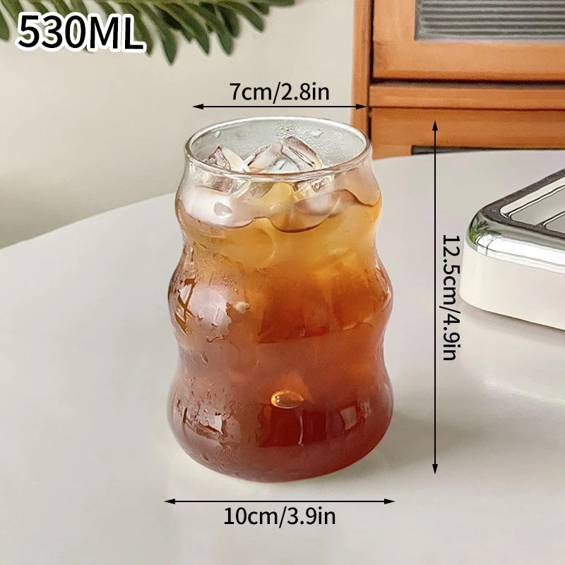 1/2PCS Transparent Glass Cup INS Coffee Mug Heat-resistant Tumbler Drinking Glasses Ripple Water Glasses for Cocktail Beverage