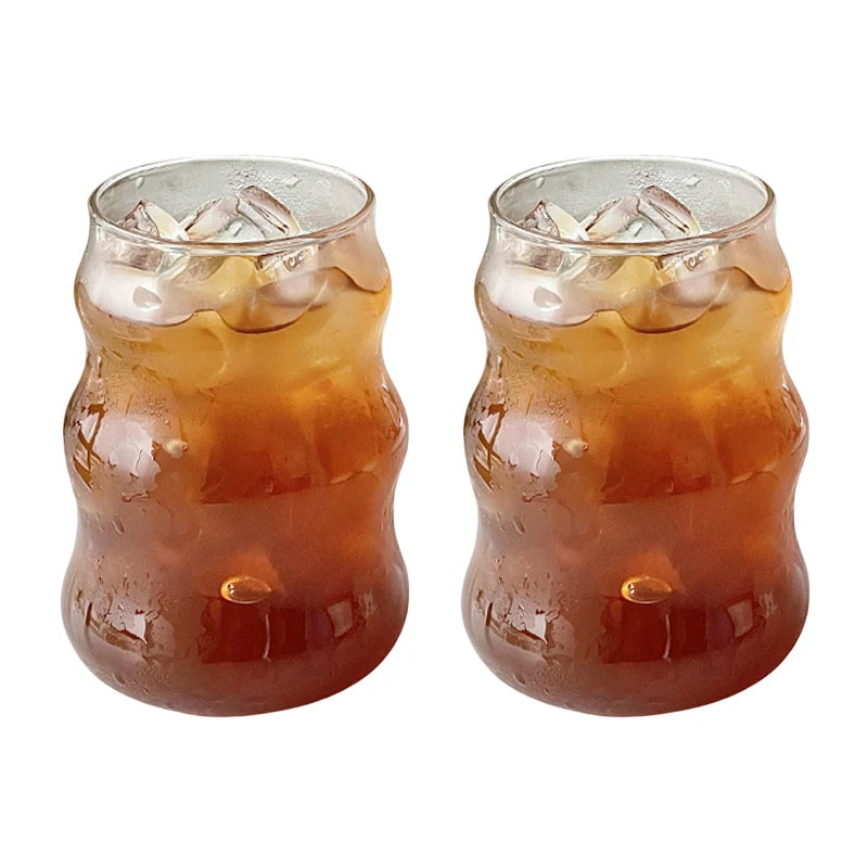 1/2PCS Transparent Glass Cup INS Coffee Mug Heat-resistant Tumbler Drinking Glasses Ripple Water Glasses for Cocktail Beverage