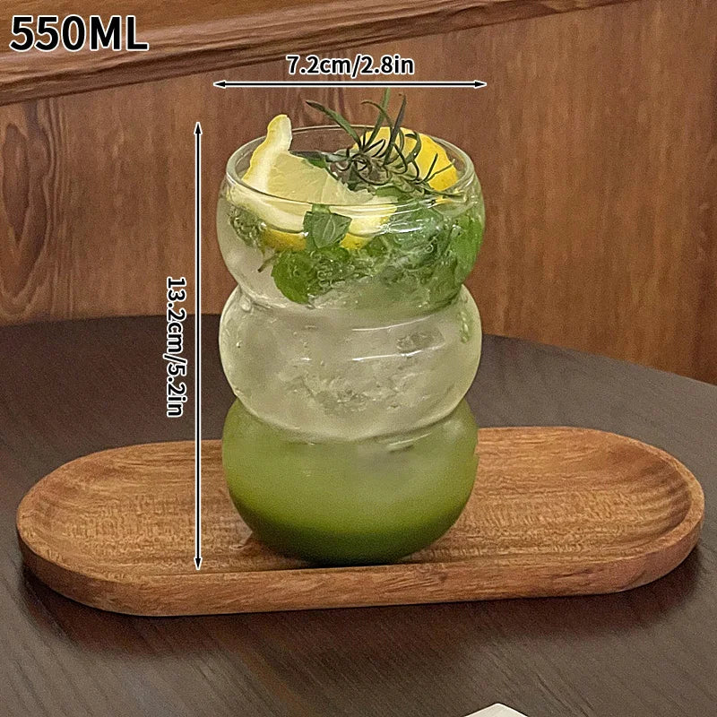 1/2PCS Transparent Glass Cup INS Coffee Mug Heat-resistant Tumbler Drinking Glasses Ripple Water Glasses for Cocktail Beverage
